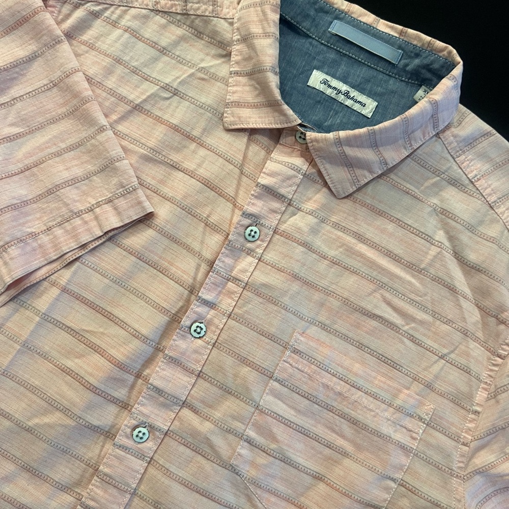 Tommy Bahama Pink Striped Short-Sleeve Button-Down Shirt 100% Cotton